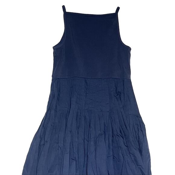 J Crew Pintuck Midi Dress Medium Navy Blue Sleeveless Minimalist Classic A Line - Picture 4 of 12